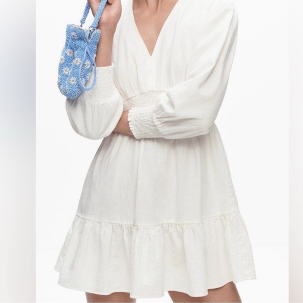 Zara White Ruffled Tiered Long Sleeve Sundress